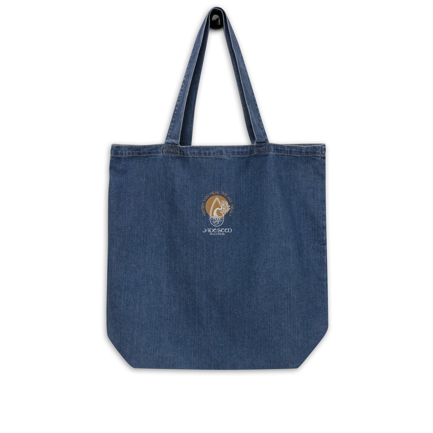 HEAVY Duty Organic denim tote bag Jade Seed Wellness Healing Talisman